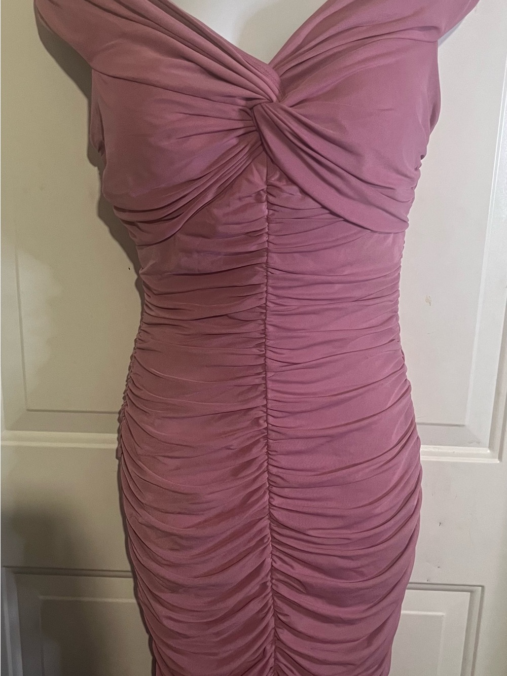 Fashion Nova One-Shoulder Ruched Twist Dress - Mauve